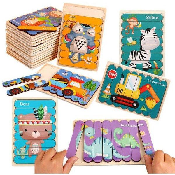 פאזל מקלות עץ דו צדדי לפיתוח המוטוריקה | ג'סטה שופ | Jesta Shop