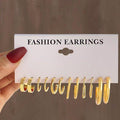 סט 6 זוגות עגילי חישוק בצבע זהב מעוצבים בשילוב פנינים | ג'סטה שופ | JestaShop
