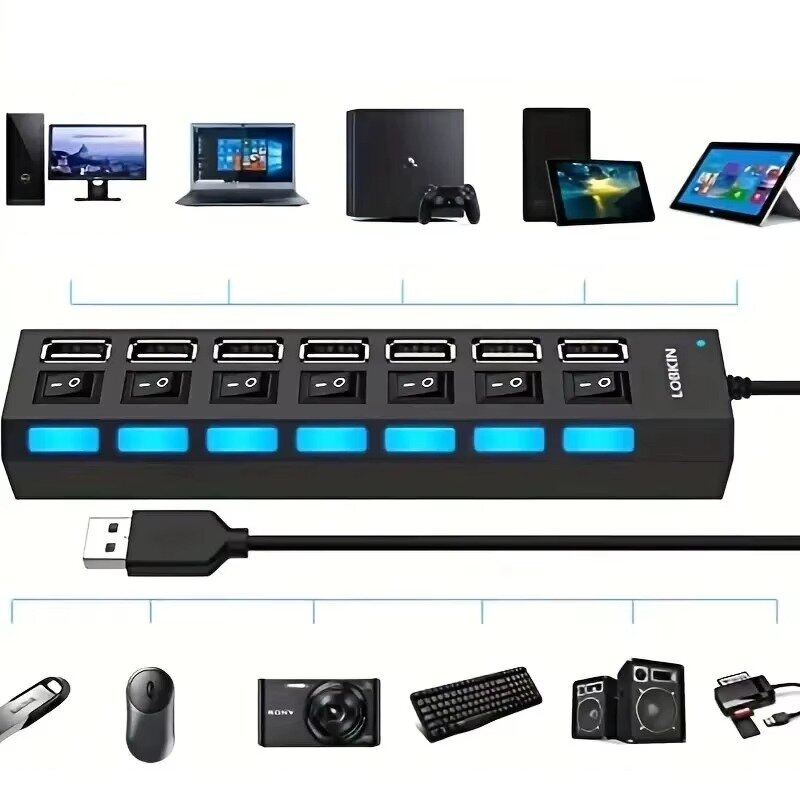 מפצל מרכזיה USB מהיר 7 יציאות עם מפסקים | ג'סטה שופ | Jesta Shop