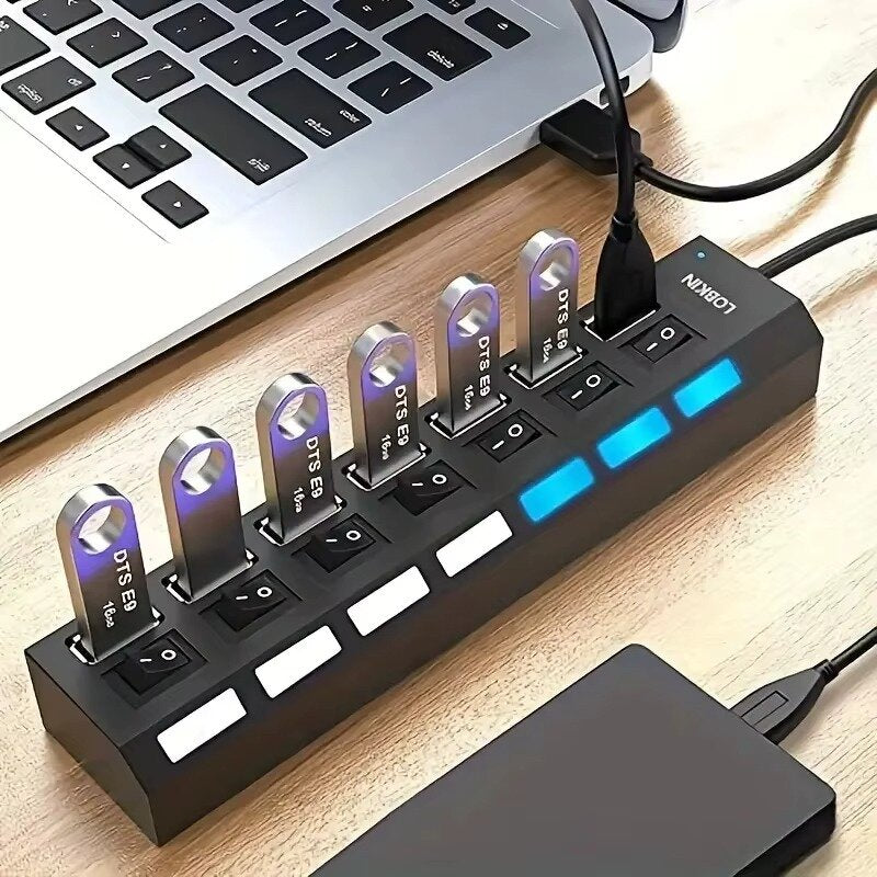 מפצל מרכזיה USB מהיר 7 יציאות עם מפסקים | ג'סטה שופ | Jesta Shop